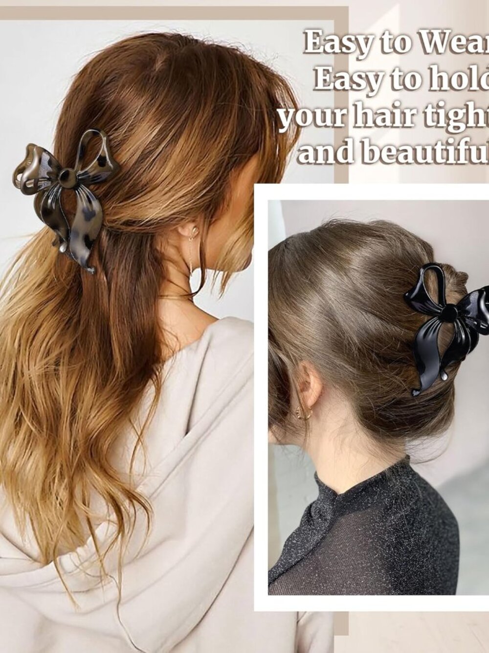 4 Pack Cute Bow Claw Clip for Women, Nonslip Large Matte Strong Hold Bows Hair C - Picture 4 of 7